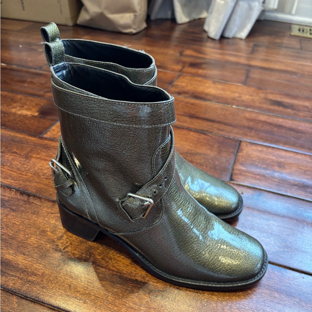 10 Crosby Derek Lam green patent leather booties